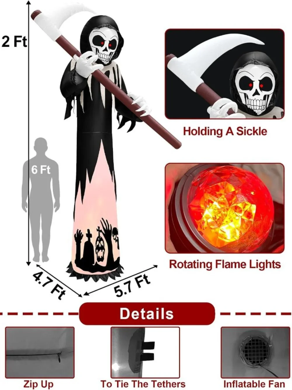 12FT Tall Halloween Inflatable Grim Reaper & Ghost Outdoor Decor - Spooky Yard